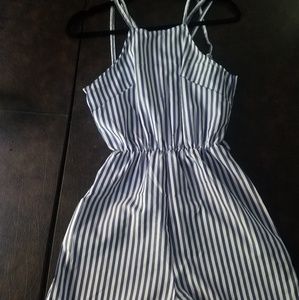 Blue and white striped romper